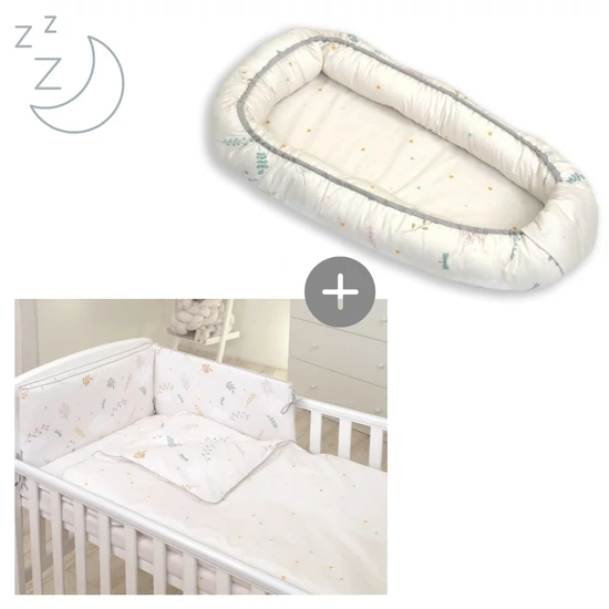 Bézs virágok LUX babafészek szett, 4 részes