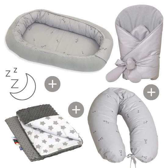 Pure szürke LUX babafészek szett, 4 részes